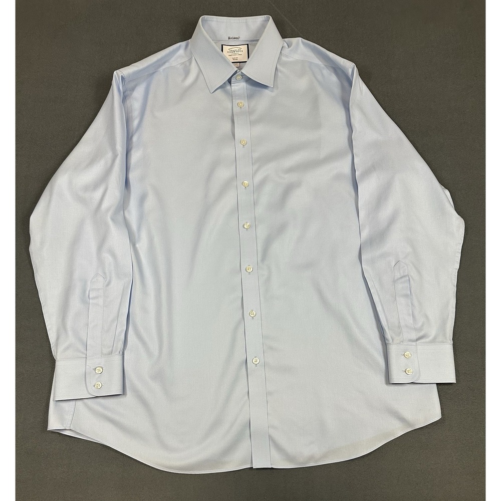 Charles Tyrwhitt Non-Iron Slim Fit Blue Dress Shirt Mens Size 18 35 in